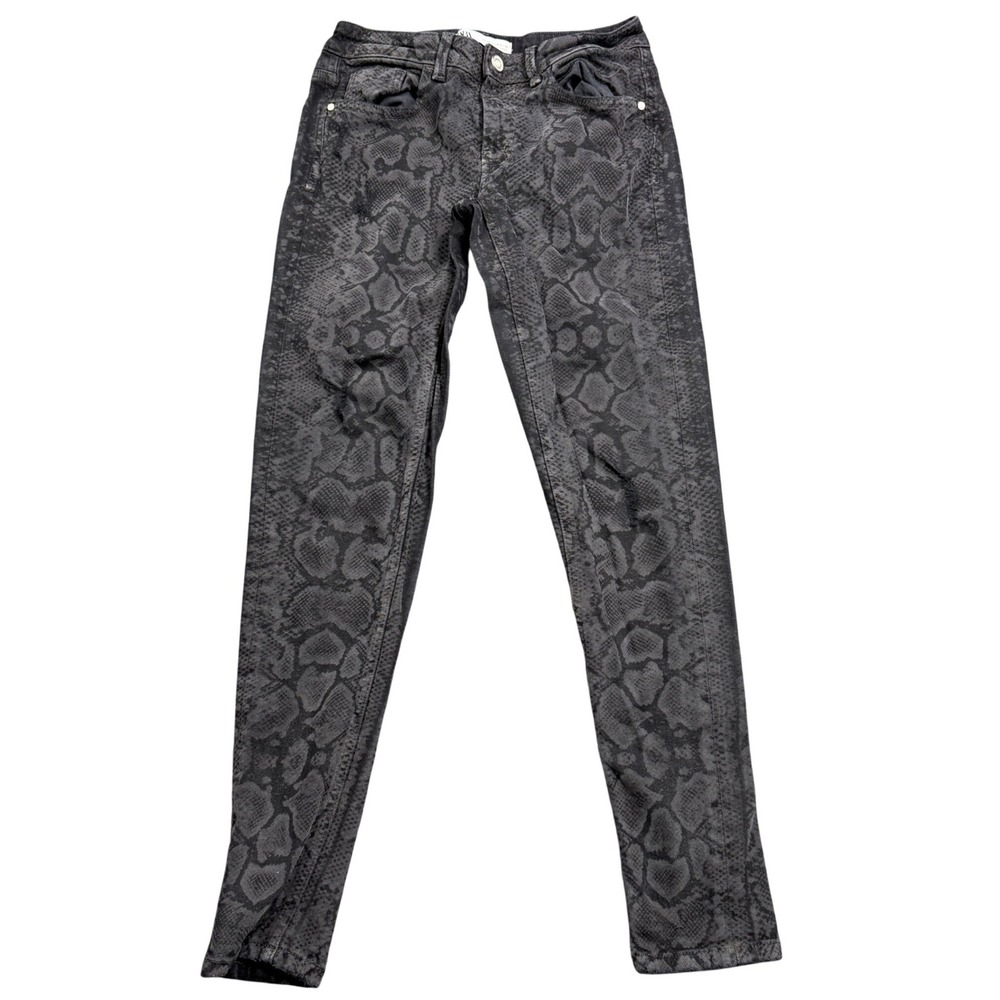 Zara Skinny Jeans Womens 4 Grey Black Snakeskin Animal Print‎ Denim Mid Rise